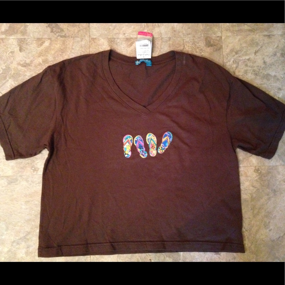 NWT Fresh Produce OS Flip Flop Crop Tee